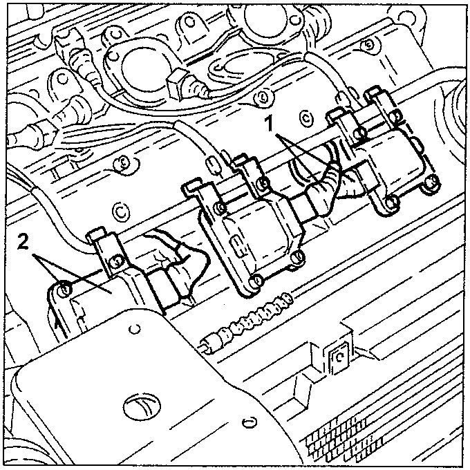 Engine diagram showing ignition coils with numbered parts