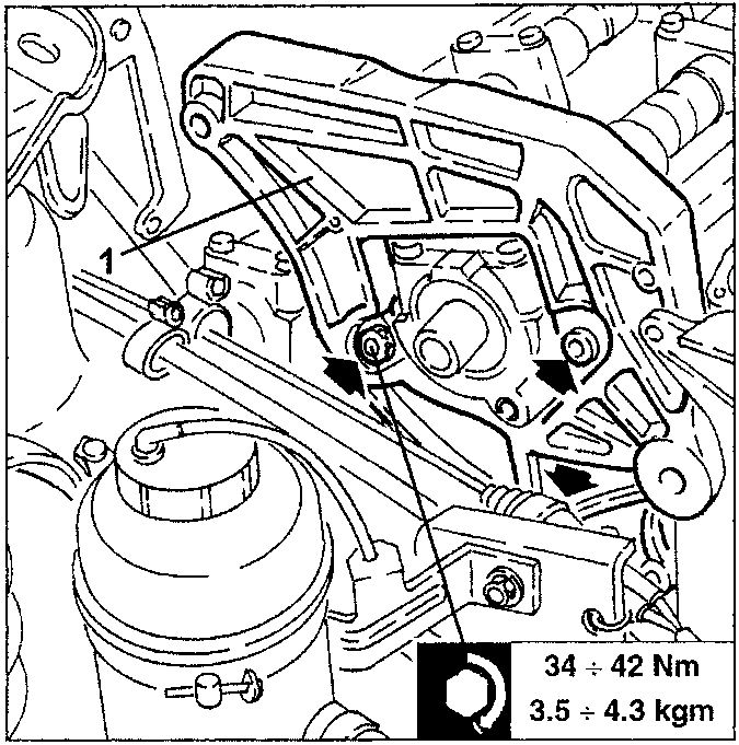 Diagram showing loosening nuts on engine tie-rod bracket