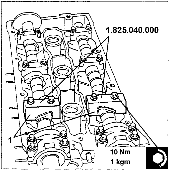 Templates no. 1.825.040.000 fitted in place of camshaft bearings B and G