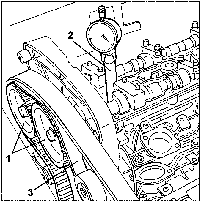 Timing belt tension tool and camshaft drive pulleys