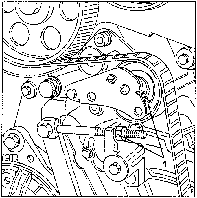 Engine timing belt setup with mobile notch aligned