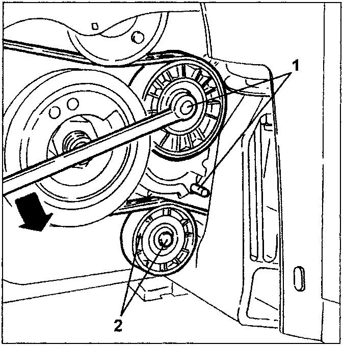 Engine diagram showing belt take-up pulley and belt runner