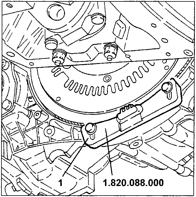 Flywheel retainer tool 1.820.088.000 fitted to engine