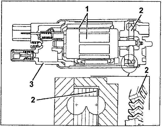 Detailed view of fuel pump motor and impeller