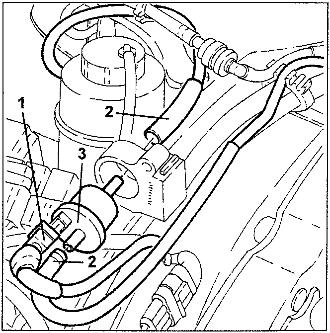 Fuel vapour solenoid valve with numbered parts 1, 2, and 3