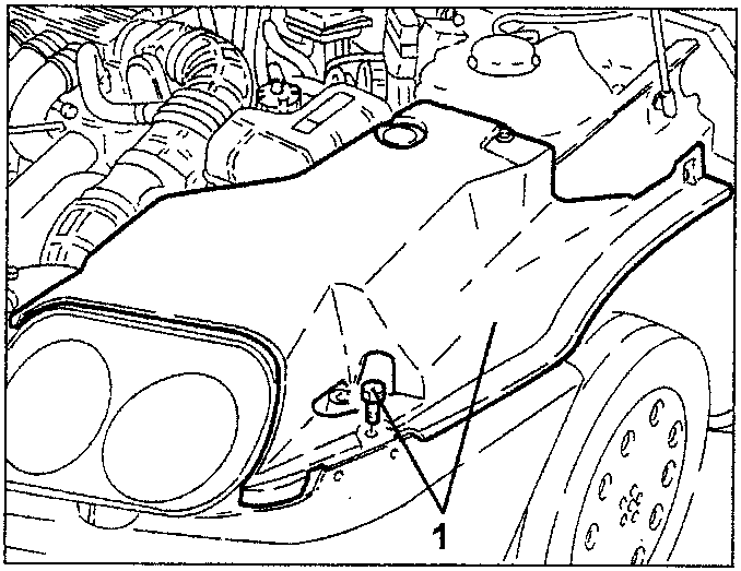 Engine compartment side guard with screws labeled 1