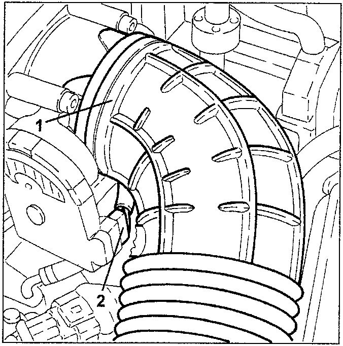Intake manifold with brake booster vacuum pipe, fuel vapour recovery pipe and oil vapour recirculation pipe disconnected