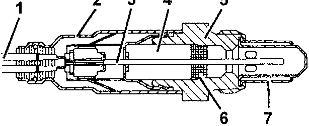 Lambda sensor operation principle diagram showing exhaust fumes, reference air passage, heater and voltage output
