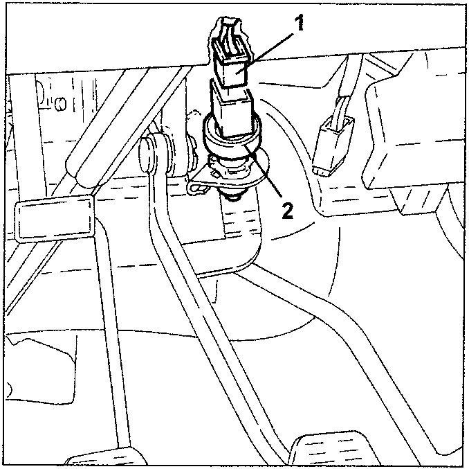 Diagram showing brake pedal switch with parts labeled 1 and 2