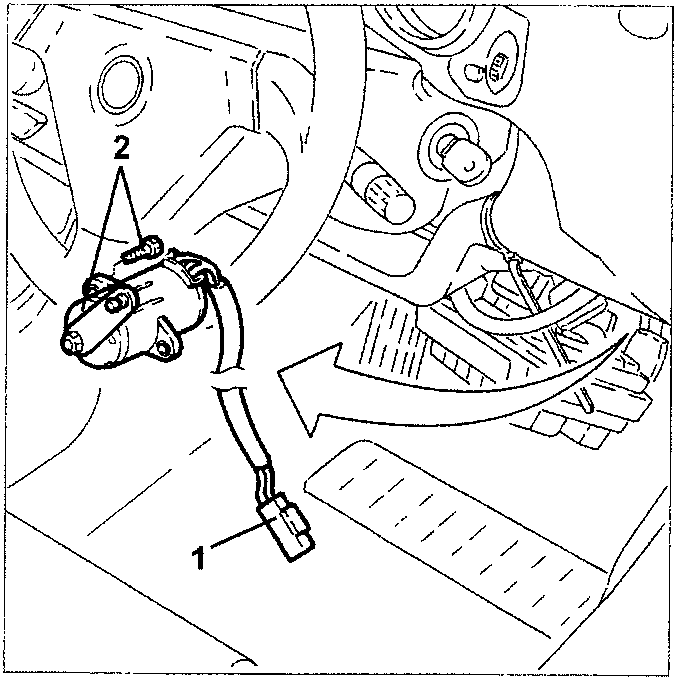 Diagram showing accelerator pedal with parts labeled 1 and 2