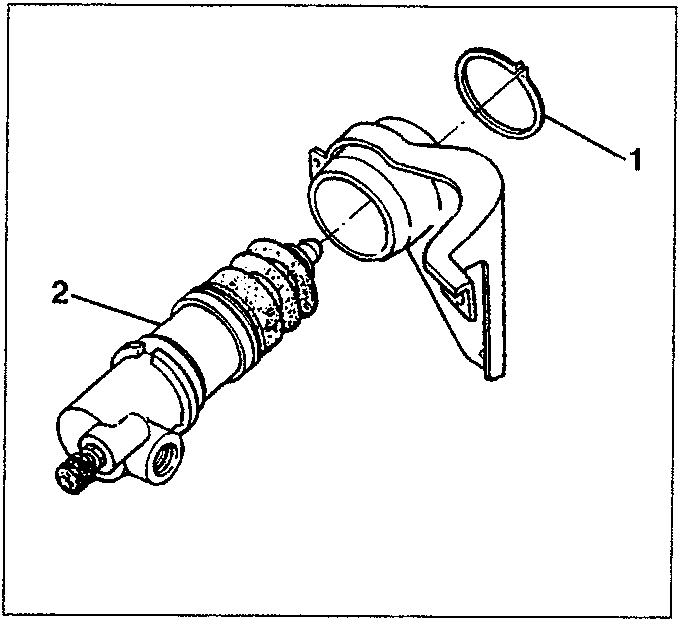 Clutch control cylinder with retainer ring and cylinder body labeled 1 and 2 respectively.