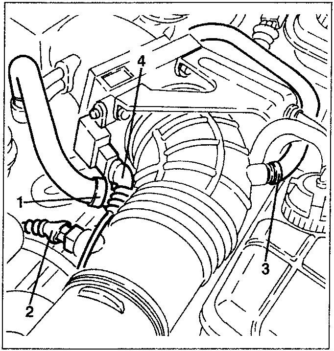 Diagram showing disconnection of various pipes and sensors, labeled 1, 2, 3, 4.