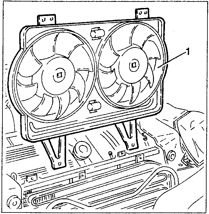 Two cooling fans mounted on a bracket, with arrows indicating upward removal