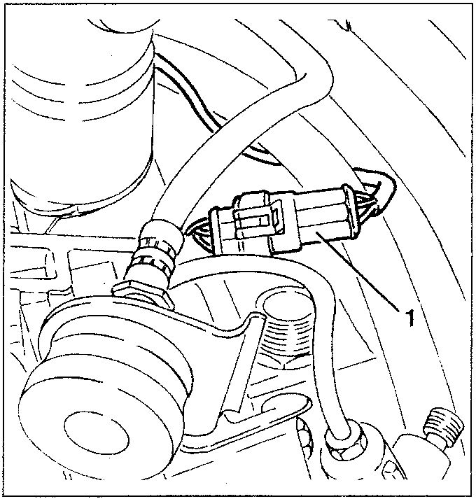 Diagram showing a tachometric sensor electrical connection being disconnected, labeled with part number 1