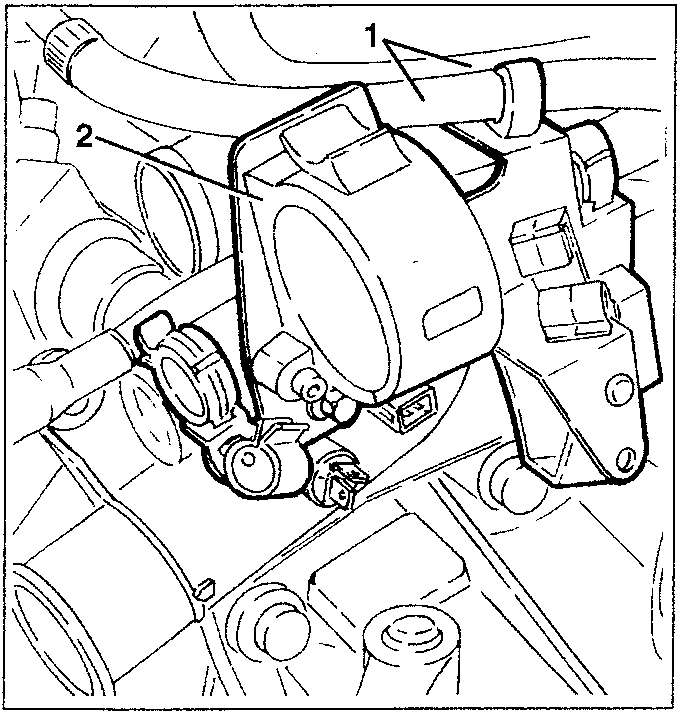 Diagram showing fuel pipes and an injection wiring support bracket, labeled with parts 1 and 2