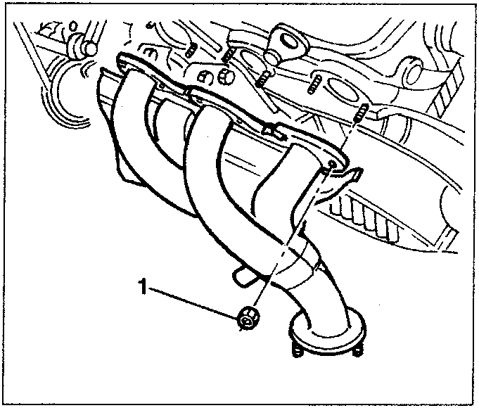 Diagram showing rear exhaust manifold and heat shield