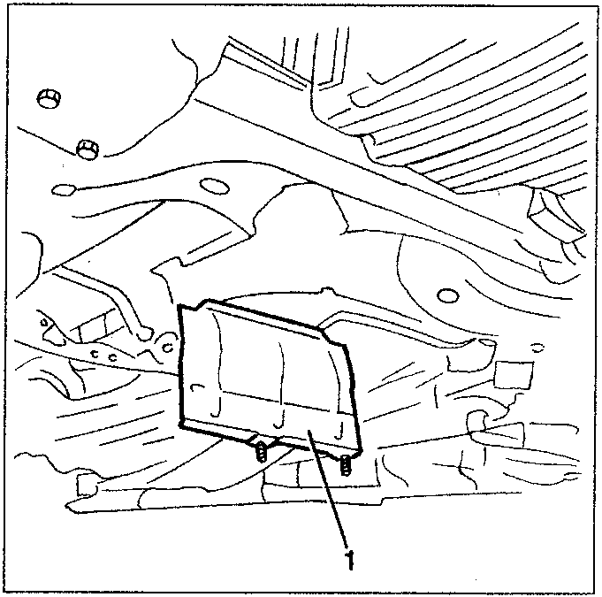 Diagram showing a heat shield being removed from a crossmember.