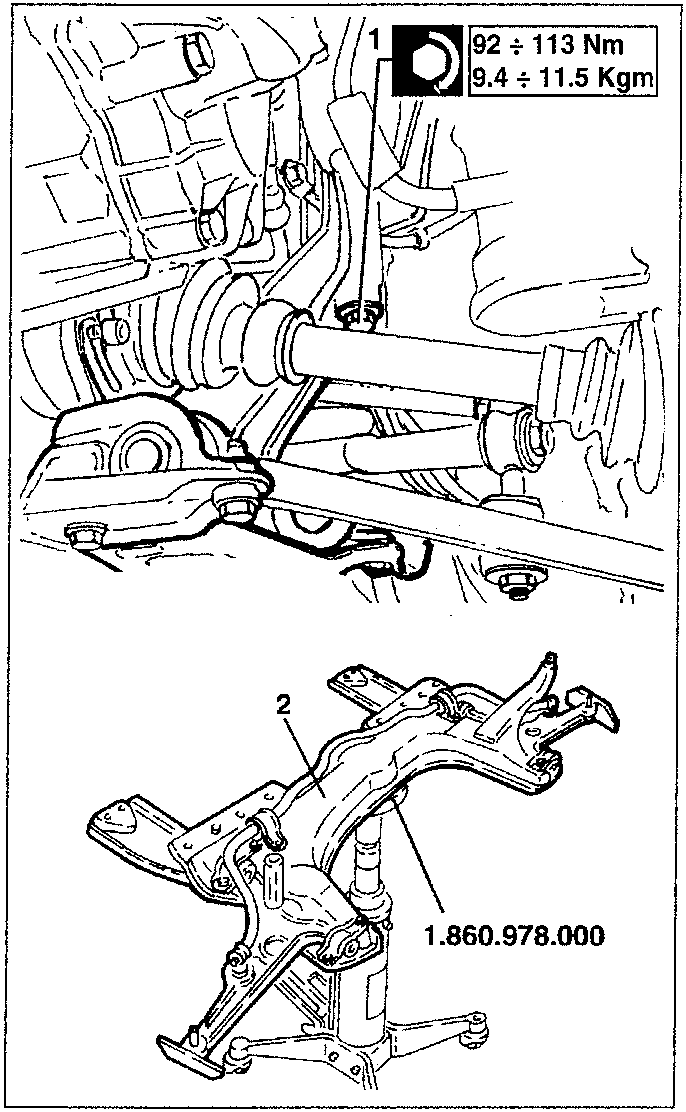Lowering the crossmember with tool 1.860.978.000