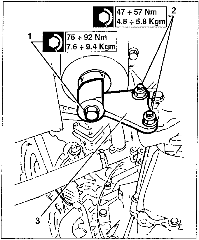Diagram showing gearbox cover fastening screws and brackets with torque values