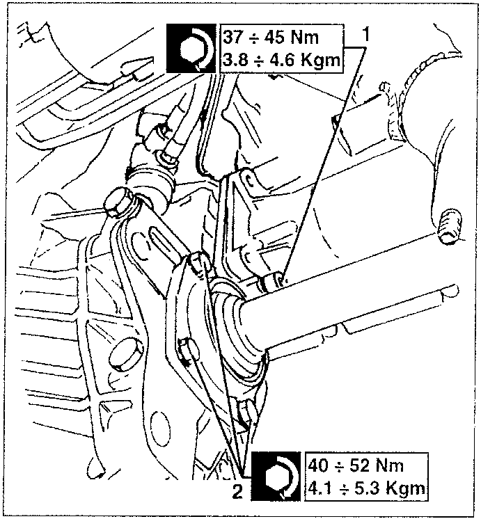 Diagram showing gearbox mounting screws with torque values
