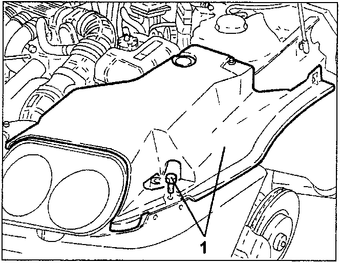Diagram showing removal of left-hand side engine compartment guard with screws