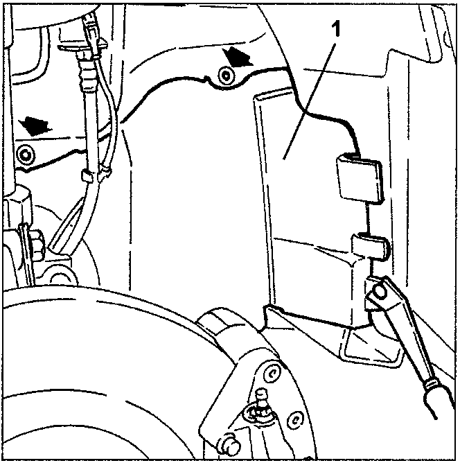 Right-hand front wheel compartment showing removal of dust guard