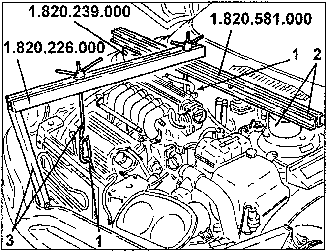 Engine with crossmember and brackets