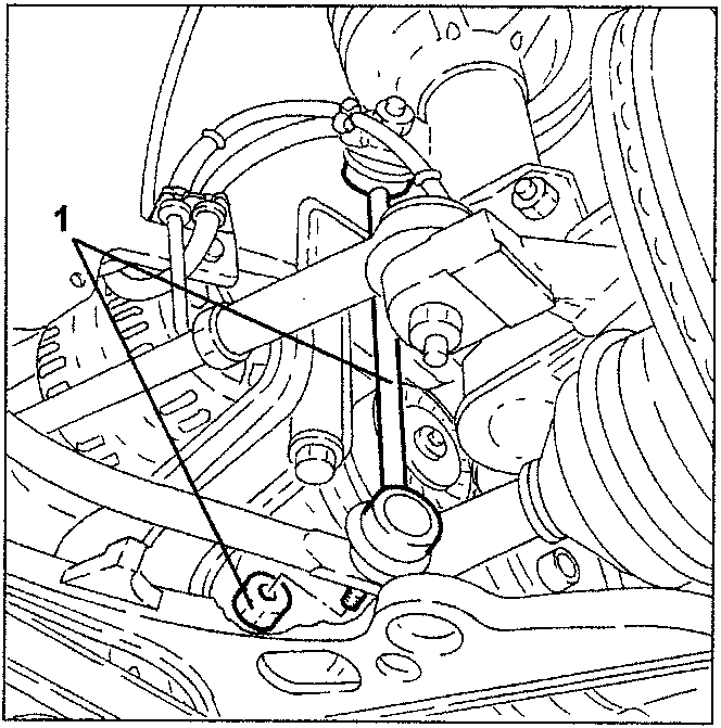 Diagram showing stabiliser bar tie-rods with nut labeled 1