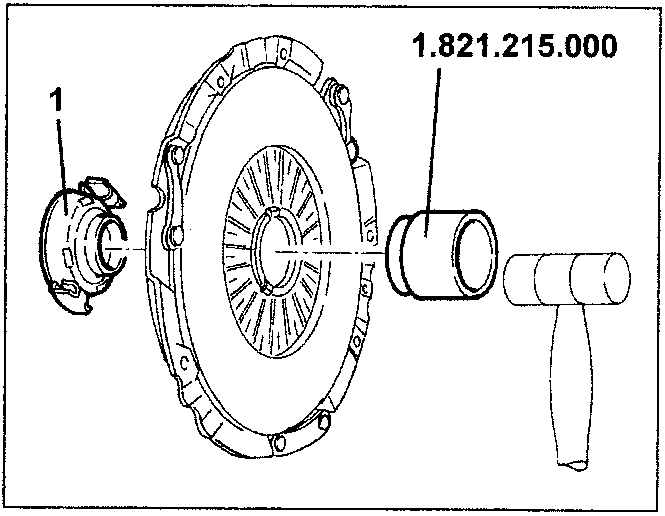Thrust bearing being removed from clutch frame using tool 1.821.215.000
