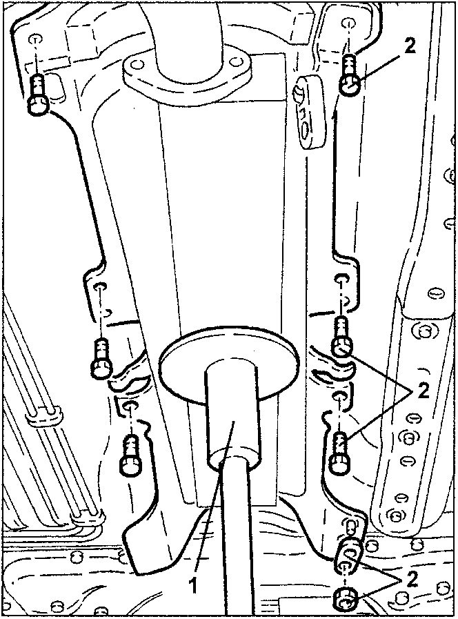 Diagram showing hydraulic jack positioned under handbrake lever bracket and screws being loosened