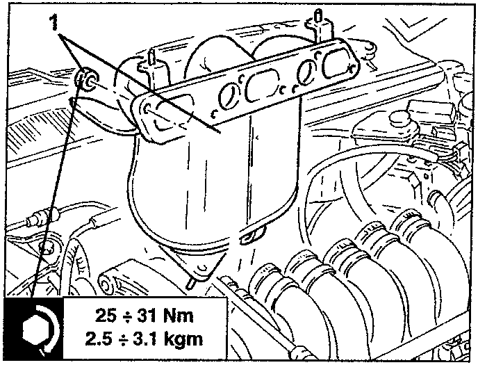 Engine compartment showing bolts between air capacity chamber and engine vibration-proof bar mount
