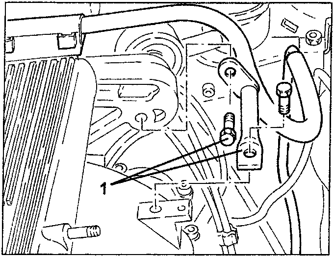 Engine compartment showing bolts and reinforcement between air capacity chamber and engine vibration-proof bar mount