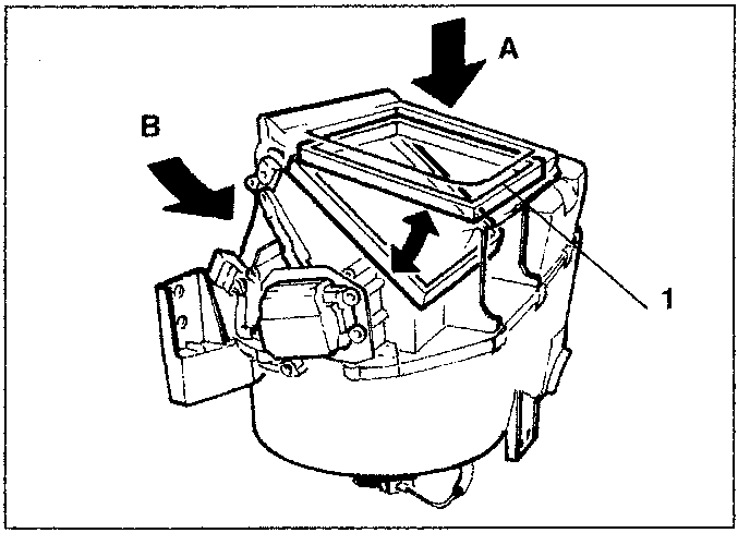 Diagram showing a flap mechanism with arrows indicating movement directions A and B, and part number 1 pointing to the flap.