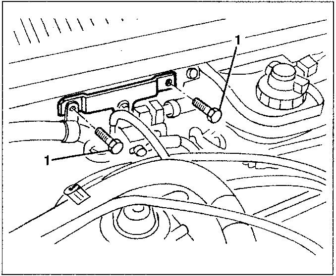 Engine compartment showing EGR solenoid valve bracket disconnection points