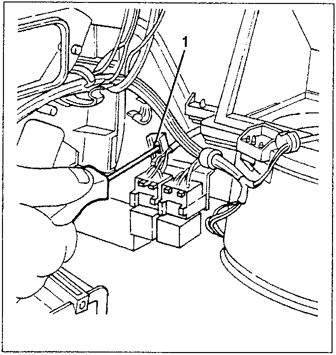 Relay support bracket with screw labeled 1