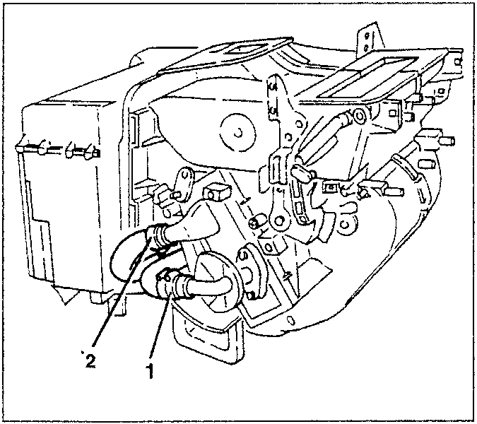 Diagram showing water inlet and outlet pipes disconnected from radiator