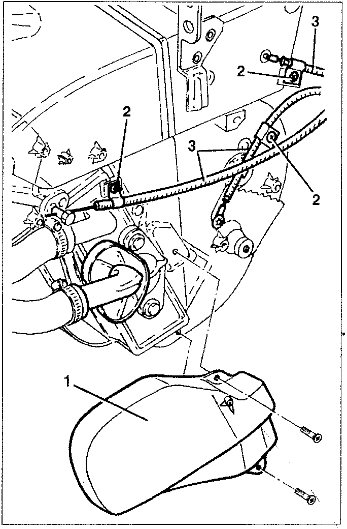 Climate control unit with bowden cables labeled 1, 2, 3.