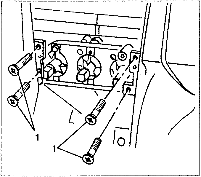 Climate control unit controls with four fastening screws labeled 1.