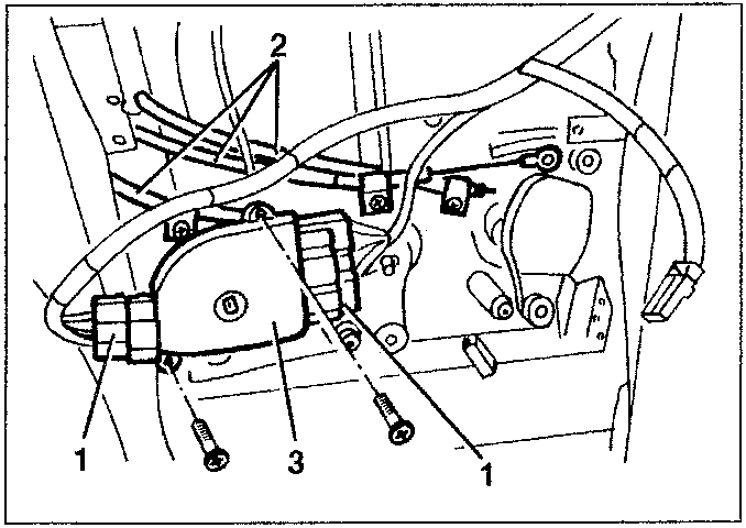 Climate control unit with bowden cables labeled 1, 2, 3.