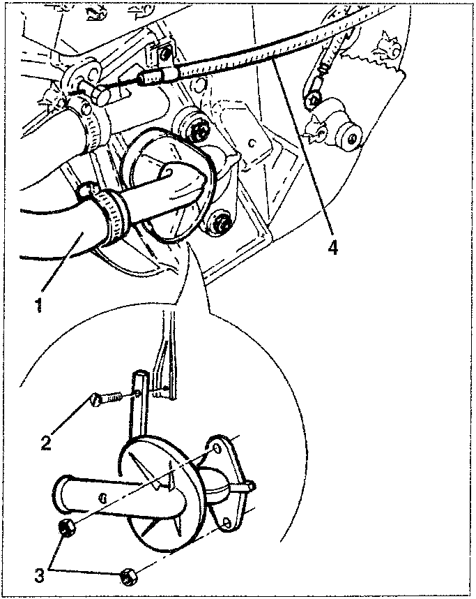 Radiator and heater removal diagram showing numbered parts 1, 2, 3, and 4.