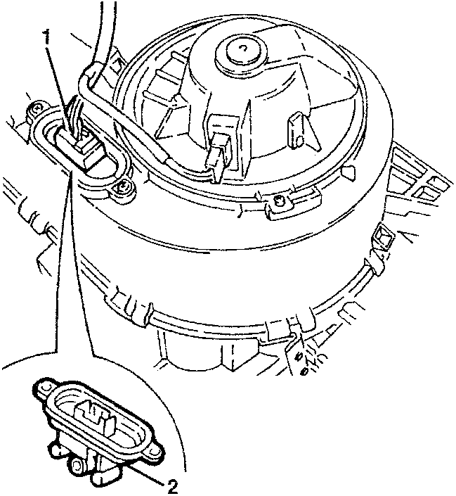 Fan resistance removal diagram showing numbered parts 1 and 2.