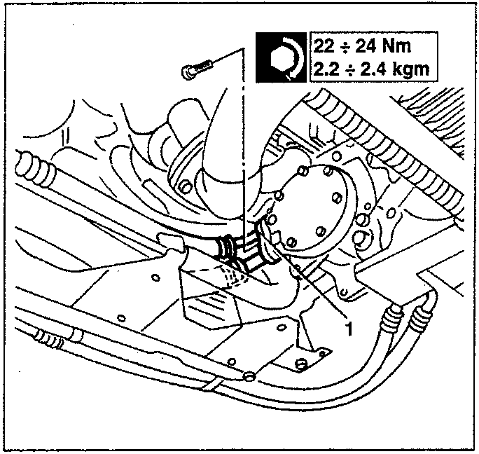 Diagram showing compressor intake and delivery pipes with torque specification 22 ÷ 24 Nm, 2.2 ÷ 2.4 kgm