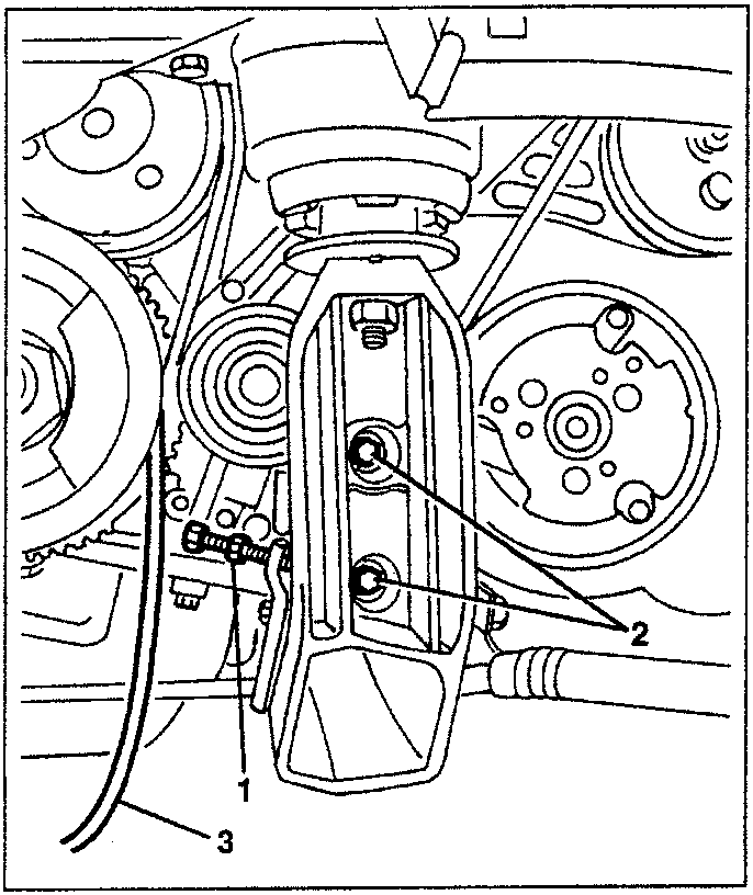 Diagram showing belt tensioner guide pulley with parts labeled 1, 2, and 3