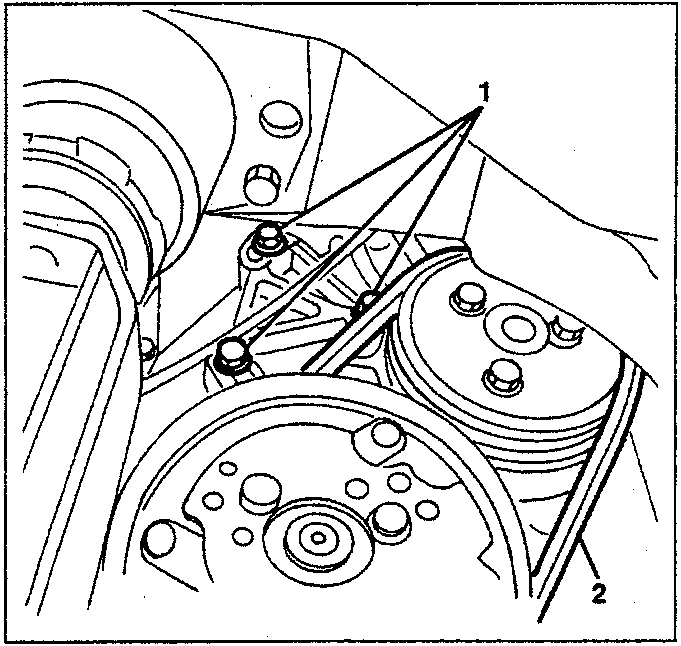 Diagram showing power steering pump bracket and belt