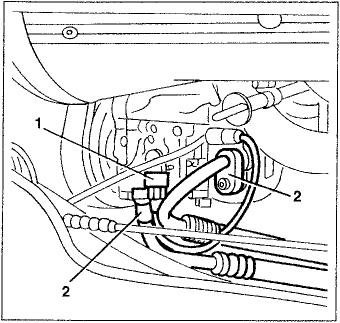 Compressor with pipes disconnected, showing numbered parts 1 and 2