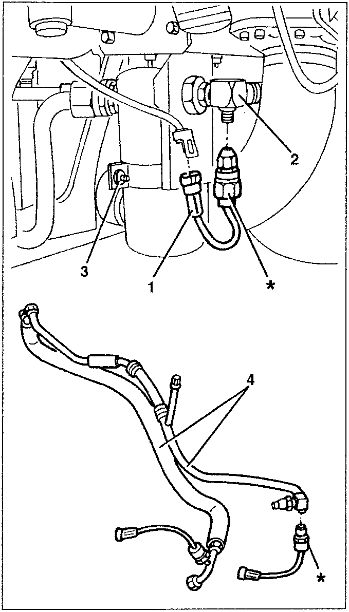Diagram showing components 1, 2, 3, and 4 with a note that (*) is present only on engine 2.0 T.S. 16v