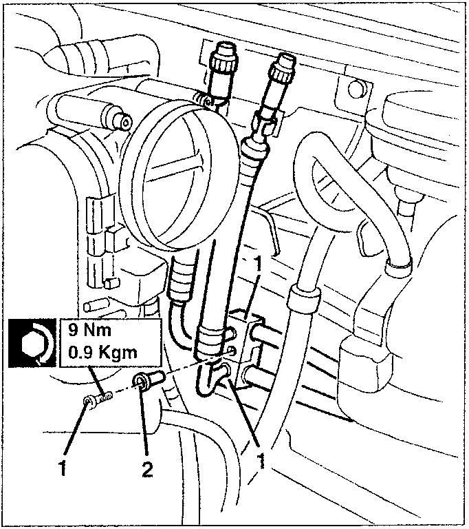 Evaporator fitting with numbered parts 1, 2, 3, 4 and torque specification