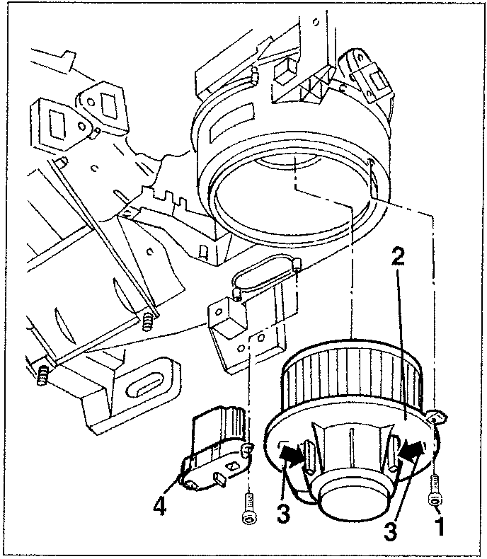 Diagram showing components of the air mixing motor and linkage assembly with numbered parts
