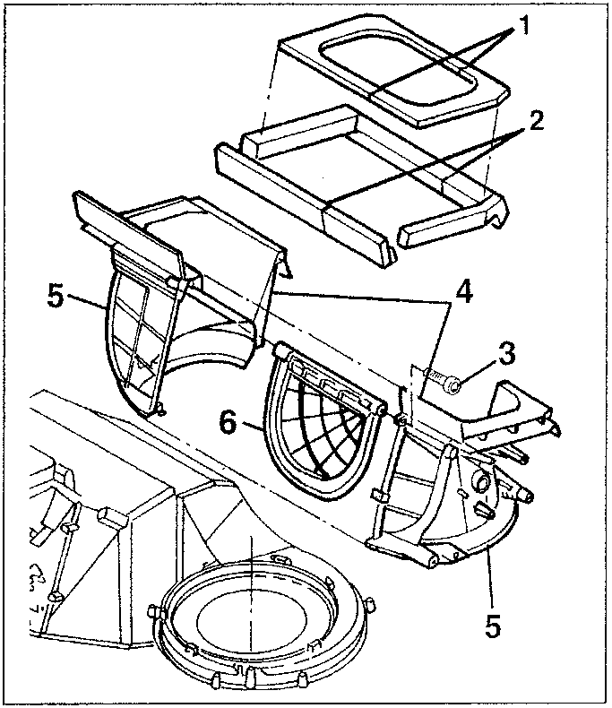 Diagram showing disassembly of upper half casing, seals, mixing flap, lower distribution flap, front distribution flap, and upper distribution flap.