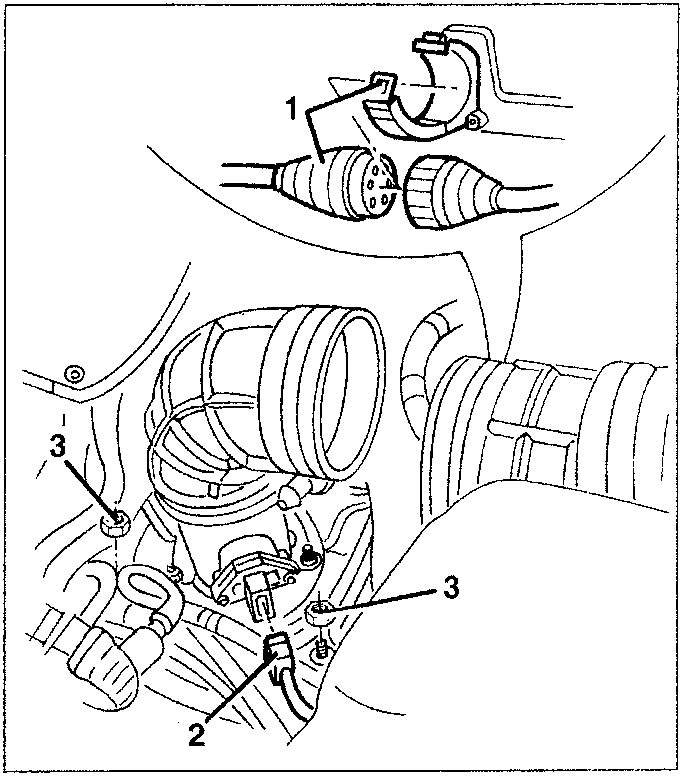 Diagram showing engine components with labeled parts 1, 2, and 3